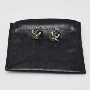 Chanel Ruthenium Metal Crystal CC Clip On Earrings